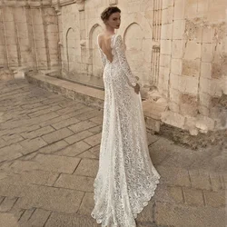 Women's White Deep V Neck Long Sleeve Mermaid Trailing Dresses Elegant Evening Backless Party Maxi Dress, Photography Props