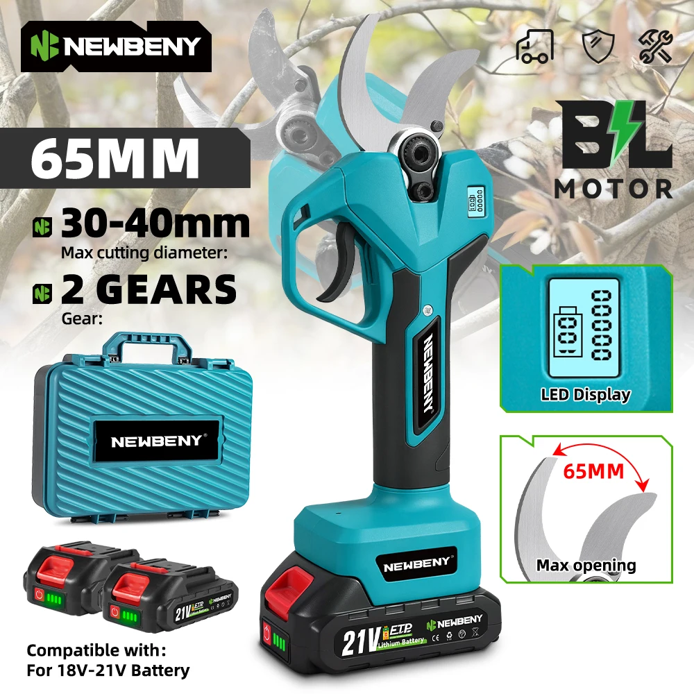 NEWBENY 65MM 2-Gang Bürstenlose Elektrische Schere Kabellose Astschere für Obstbäume Elektrowerkzeug für Makita Akku