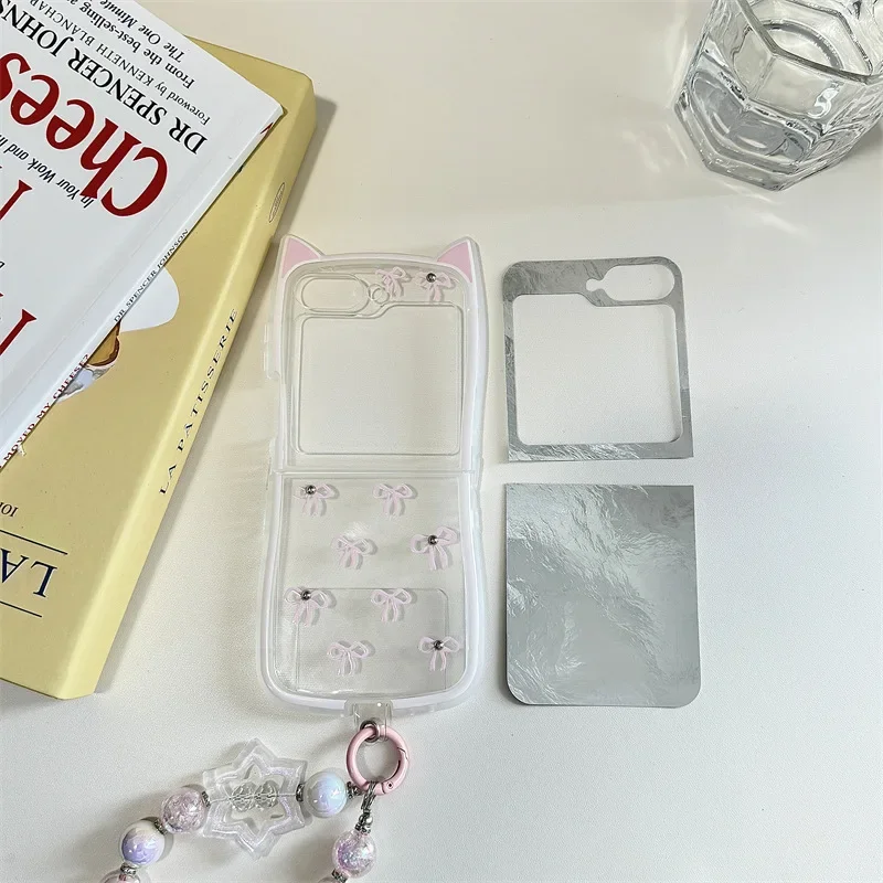 Rosa Bowknot bunte Kette Telefon hülle für Samsung Galaxy Z Flip 6 5 4 3 Schutzhülle für ZFlip4 ZFlip5 ZFlip6 Hülle