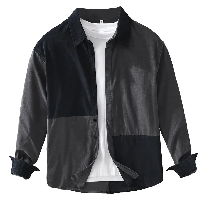 

Новая осенне-зимняя рубашка, мужские японские лоскутные дизайнерские рубашки, повседневный топ из чистого хлопка, винтажные вельветовые рубашки с длинными рукавами, мужские