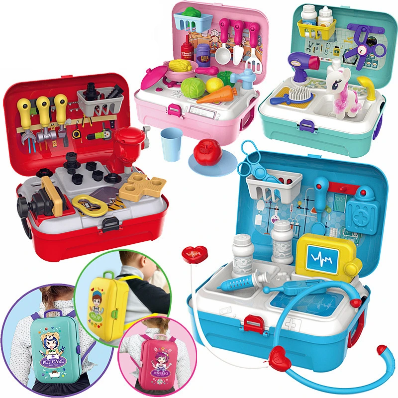 Pet Care Play Set Doctor Kit for Kids Pretend Play The Children Play Kitchenware Supermarket Carrying Case BackpackToys