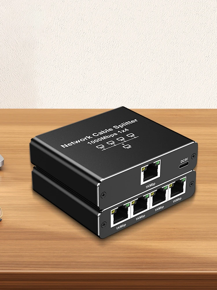 1 Ke 4 LAN Splitter dengan Kabel Daya USB 1000Mbps RJ45 Splitter 4 Perangkat Bersambung Jaringan Secara Bersamaan untuk Kabel Cat5/5e/6/7/8
