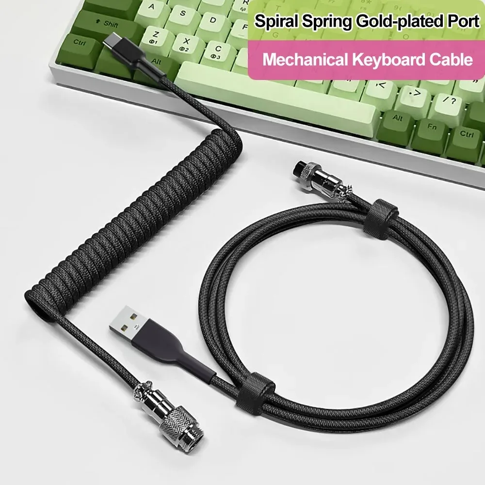 Aviator Coiled Keyboard Cable, Type-C USB Gaming Cord, Aviation Connector Wire for Desktop PC Keyboard Replacement Accessory