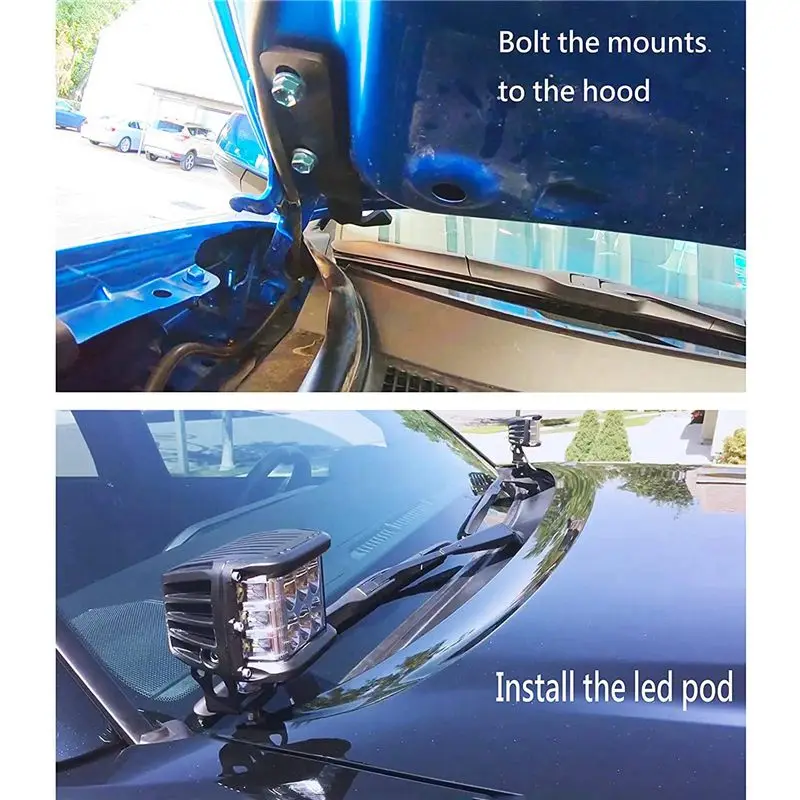 A04E-4X Front Hood LED Light Mounting Bracket Hood Ditch Lamp Brackets Kit For Toyota Tacoma 2005-15