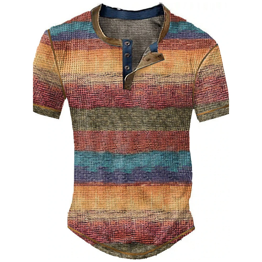 Farbblock-Patchwork Grafik 3D-Druck Henley-Shirts Herren Vintage Mode Übergroße Kurzarm T-Shirts Männer Oberteile Kleidung – Detail 20