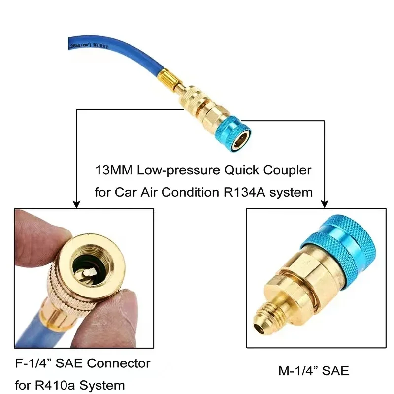 

R12 R134A R22 Air Conditioning Car Oil Injection Dye Tool 2 1/4" SAE Pure Liquid Oil Coolant Filler Tube AC-UV02 With connector