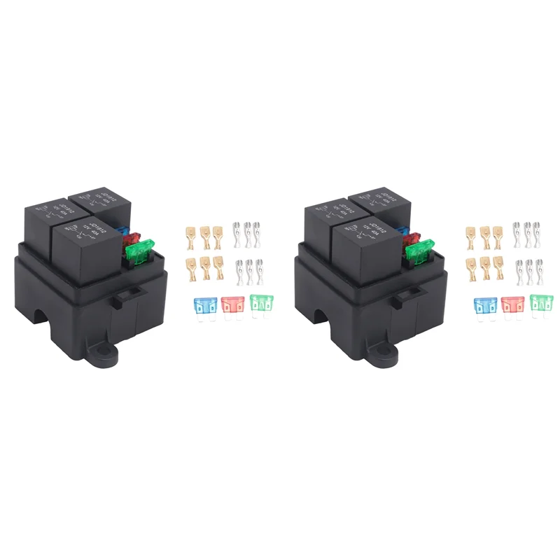 

ABUN-2X 3 Way 4Pin Fuse Holder Relay Holder Circuit Standard ATO Blade Fuse Relay Holder 12V 40A Relay