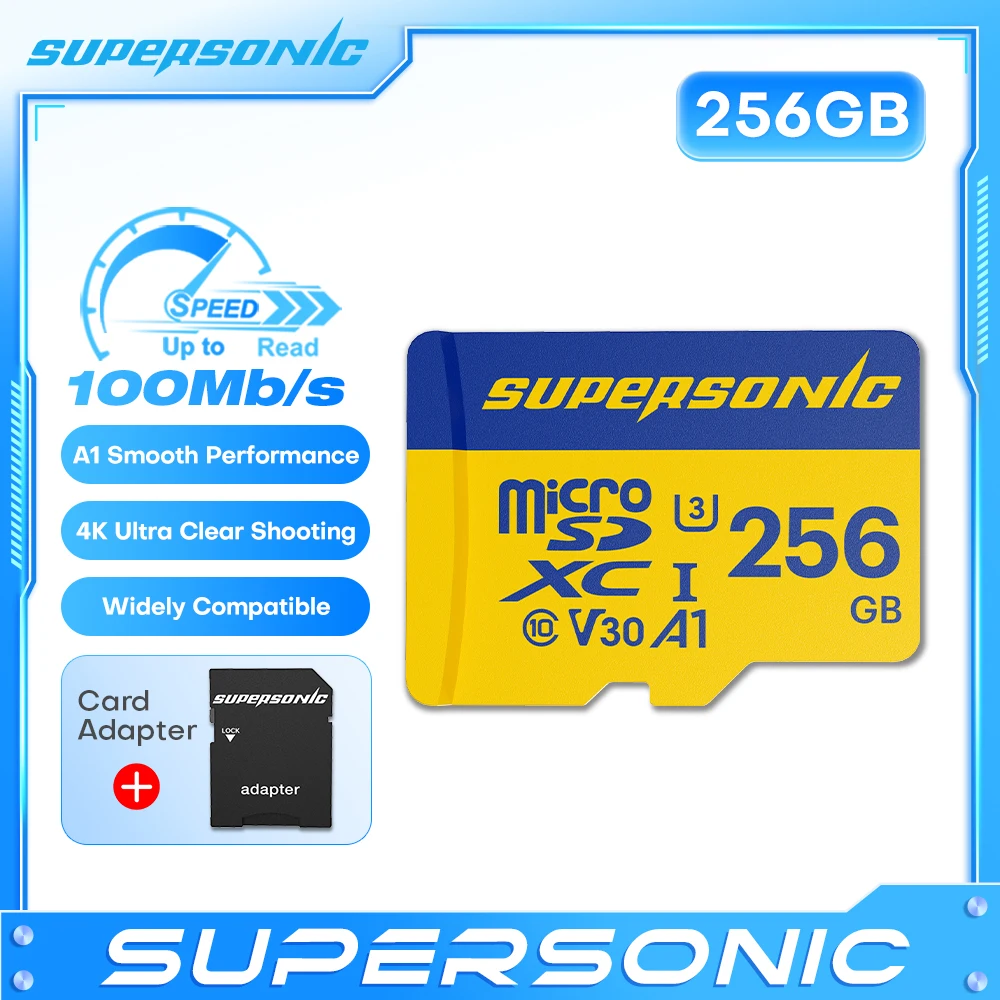 

Supersonic High Speed Micro Sd Card 32gb 64gb 128gb 256gb Microsd Memory Card A1 V30 U3 Class 10 For Monitor Dron Table Camera