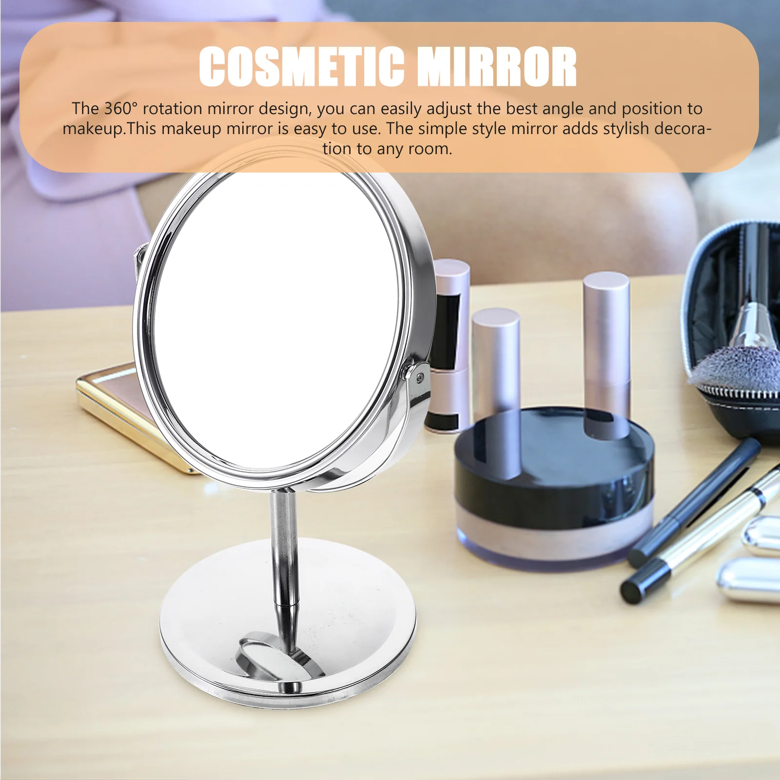 Desktop make-upspiegel Dubbelzijdig draaibaar rond Klassiek 4 inch Zilver Tafelblad Staande make-up Persoonlijke spiegels Reizen