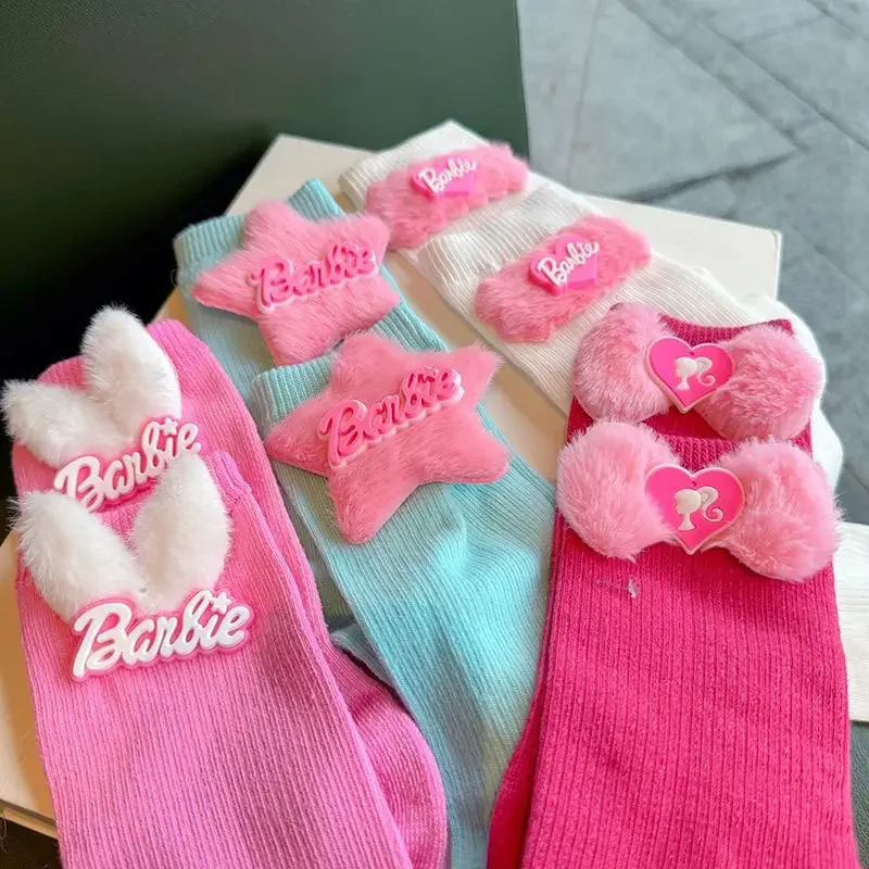 Barbie Socks Anime Y2K Girls Mid Tube Cotton Sock Cartoon Cute Fashion Dopamine Plush Decor Comfortable Women Knitted Stockings