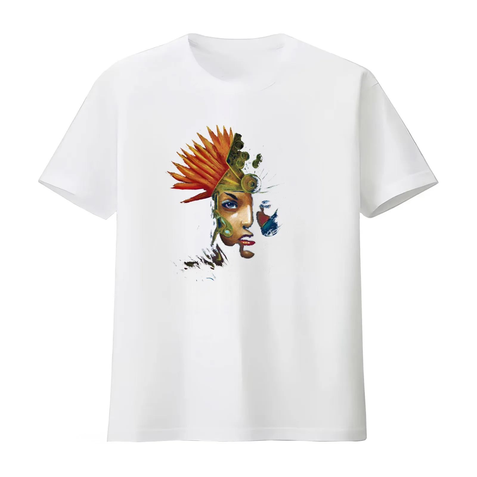 Young Aztec Warrior Painting T-Shirt Summer Casual Cotton Tee Oversized Streetwear Tops Vintage Graphic Print 100% Cotton