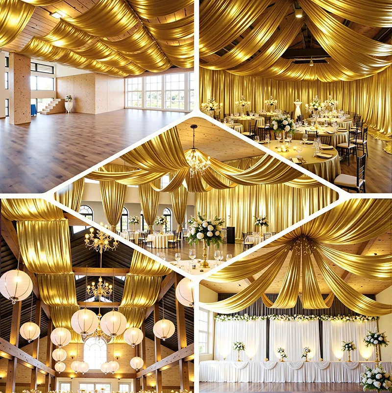 Satin Backdrop Curtain Party Background Ceiling Drapes with Rod Pocket Wrinkle Free Silky Fabric for Wedding Birthday Decoration