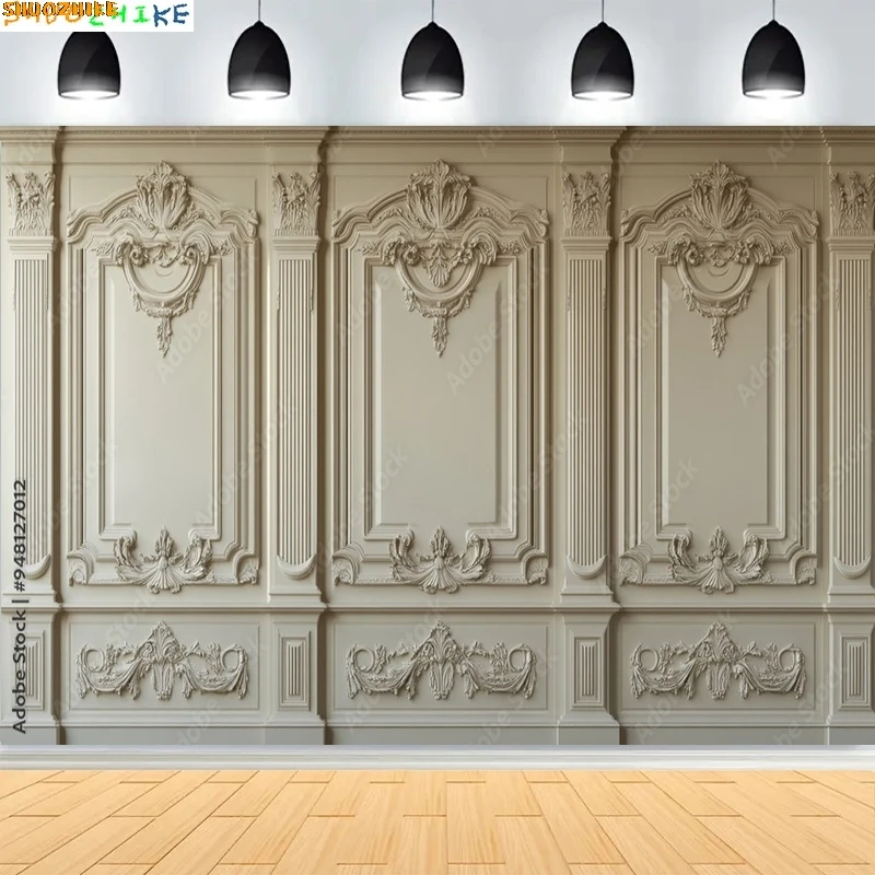 

Luxury Classic Interior Wall With Mouldings Photography Backdrops European Vintage Wood Wedding Photo Studio Background DX-02