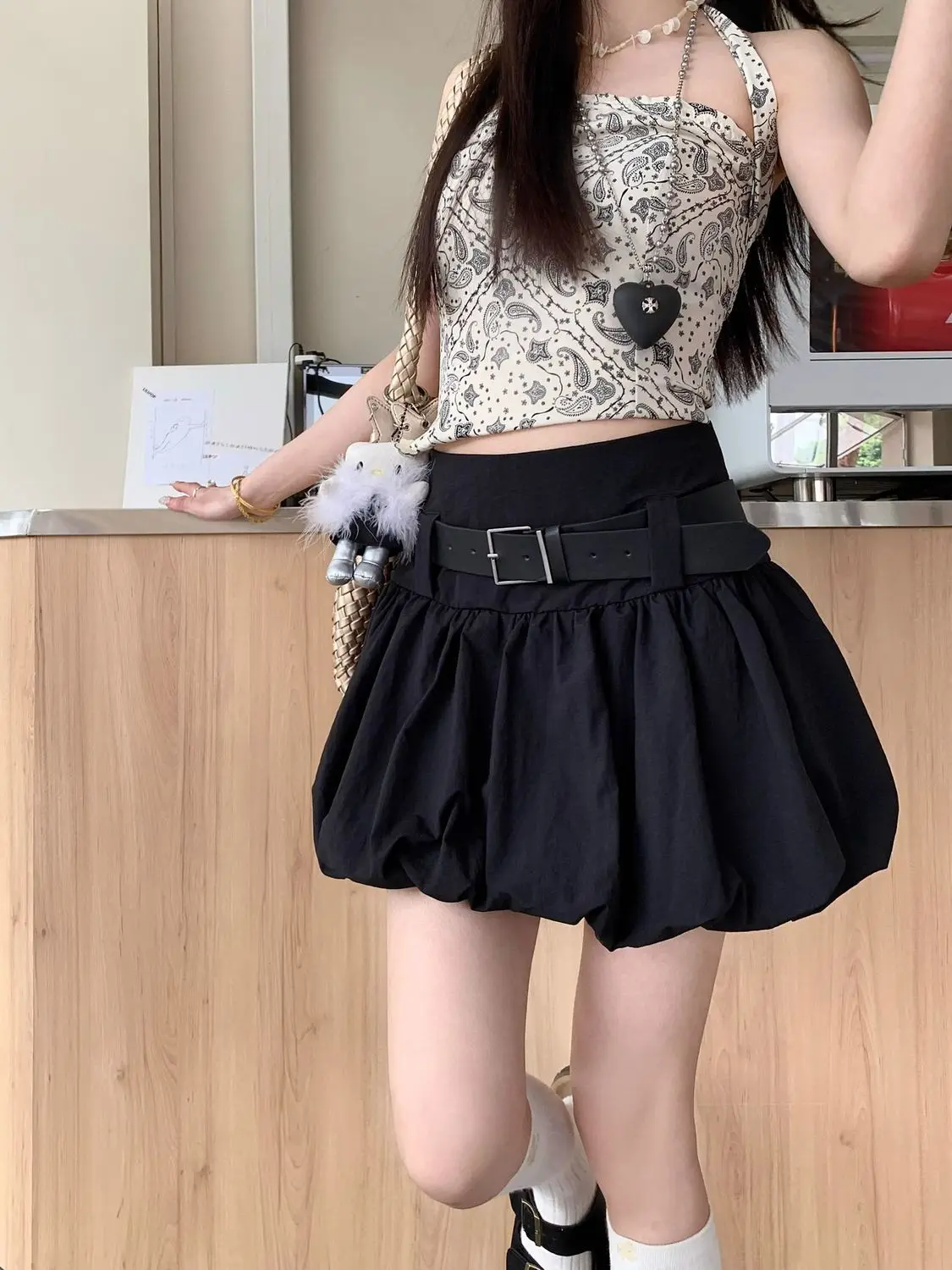 Verão nova feminina cintura alta azul a-palavra saia curta anti-luz fofo bud saia com cinto