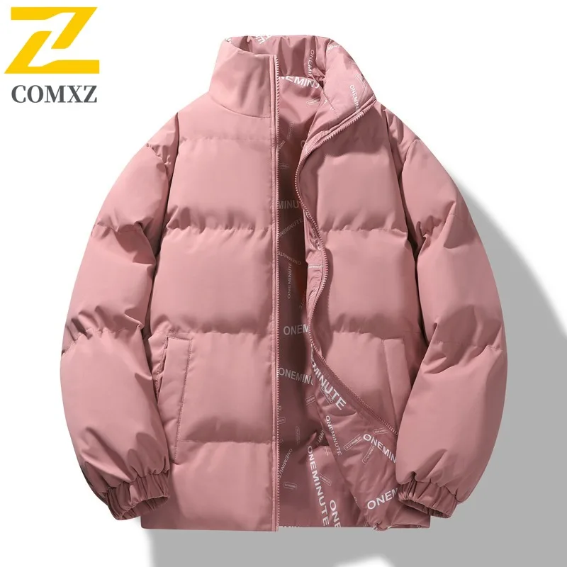 COMXZ Mens Padded Jacket Fashion Stand Collar Outdoor Cycling Thickened Warm Cotton Coat Street Lightweight Winter Jacket