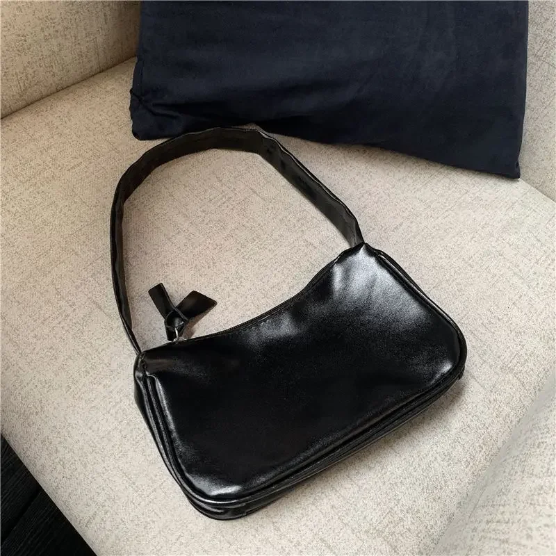 Xiuya Fashion Simple Womens Shoulder Bag Soft Leather Casual Solid Color Designer Handbag Daily Harajuku Style Female Armpit Bag