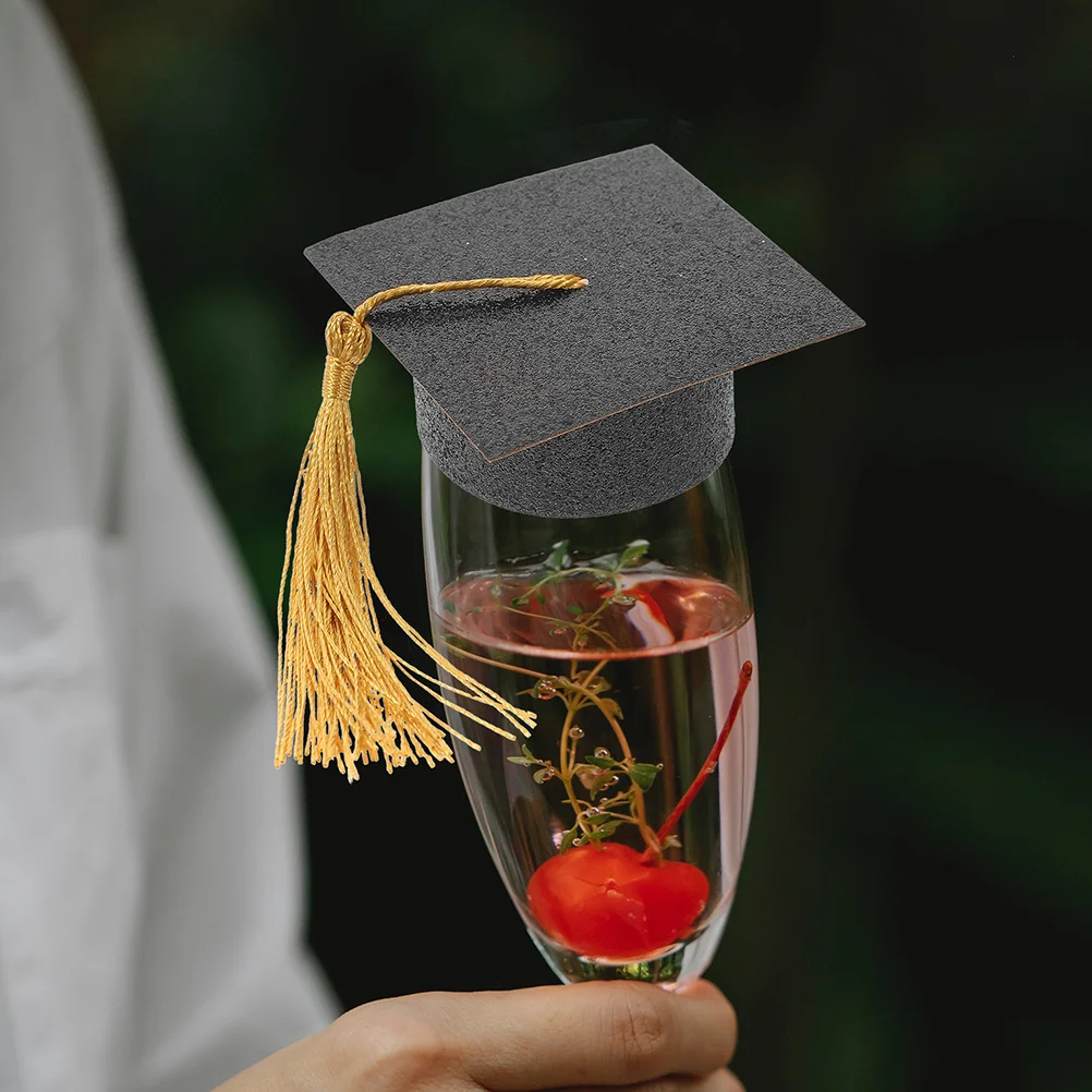

6Pcs Graduation Hat Goblet Covers Doctor Cap Tassel Design Reusable Wine Goblet Cover Graduation Party Decorations
