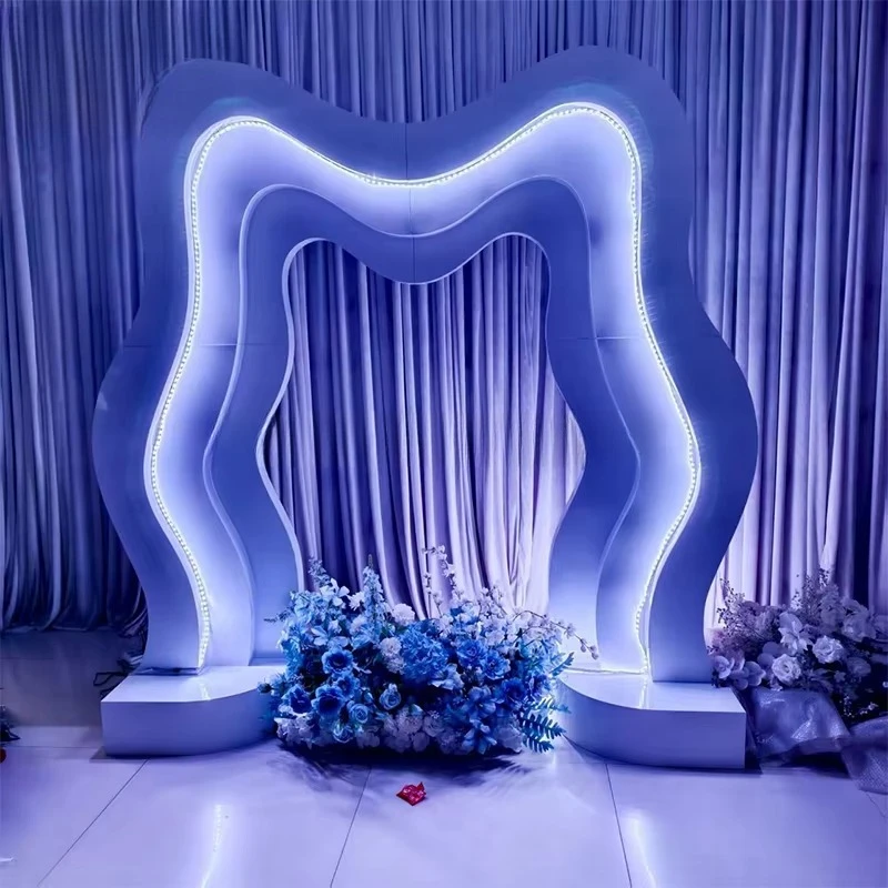 Smooth LED Light RGB Multilayer Wave Arch Iron Background Arch Wedding Party Decoration