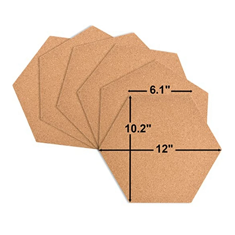 12Pcs Hexagon Cork Board Tiles Self Adhesive Thick Corkboards For Wall Memo Boards Pin Board Decorative Bulletin Board