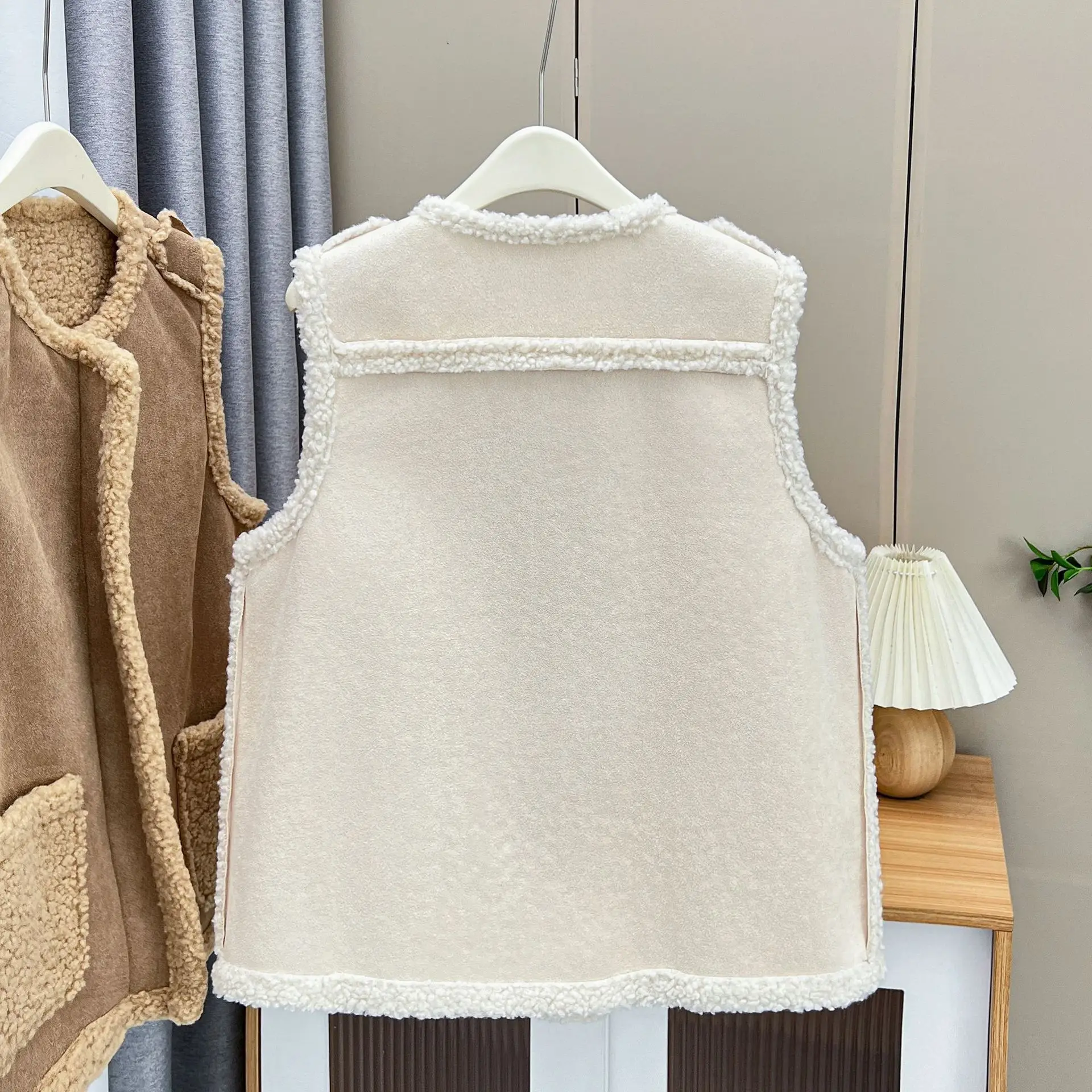 Autumn Winter 100kg Fashion Reversible Fleece-lined Jacket Plus Size Women's Casual Thick Polyester Sherpa Warm Zipper Vests