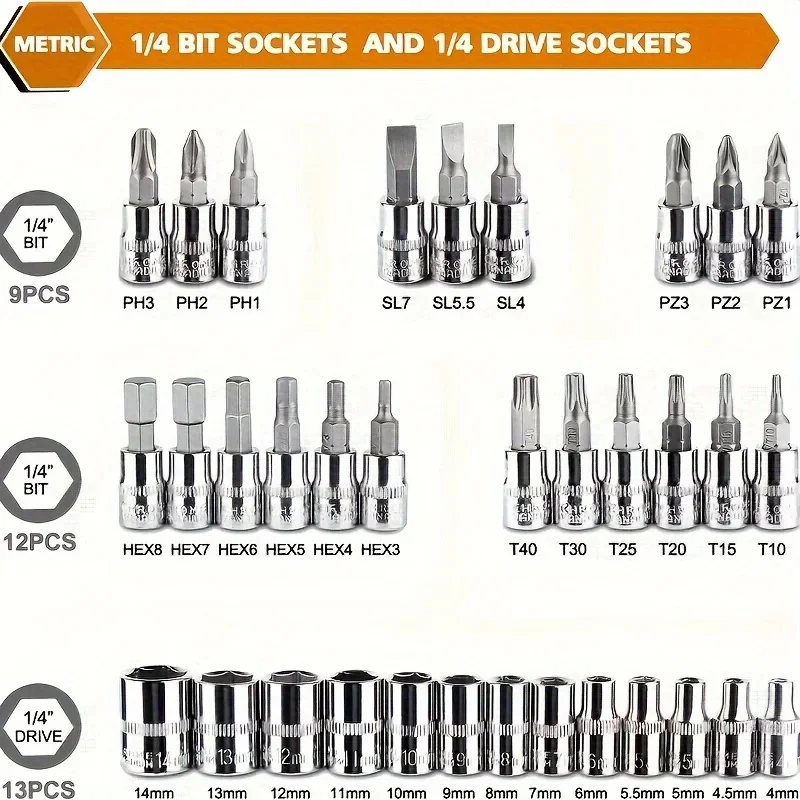 Imagem -03 - Soquete Catraca Chave Inglesa Conjunto Soquete Ferramenta de Reparo do Carro Polegada Profissional Metalurgia Ferramenta Chave de Fenda Kit 46 Peças Unidade