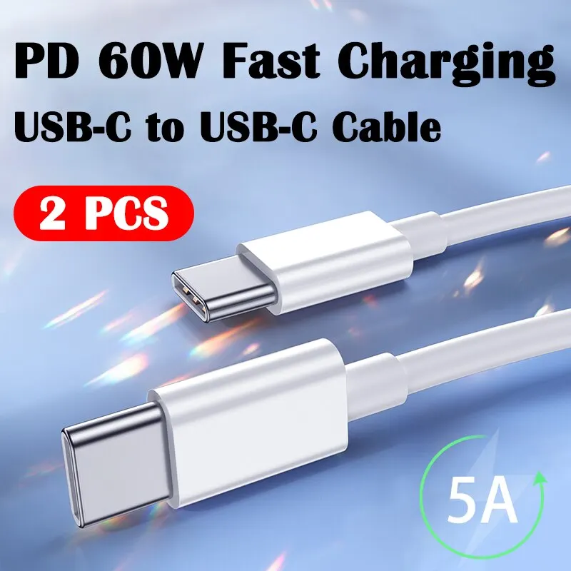 2PCS 60W Fast Charging Type-C To Type C Cable for Samsung Xiaomi Redmi POCO Huawei Honor OPPO OnePlus Phone Charger USB C Cable