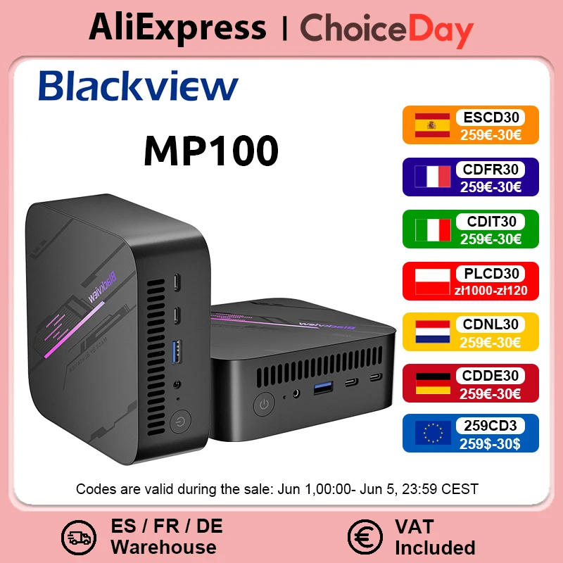 Blackview MP100 NEUER Mini-PC AMD R7 5700U/5825U Windows 11 8-Core 16-Thread 16 GB DDR4 512 GB/1 TB
