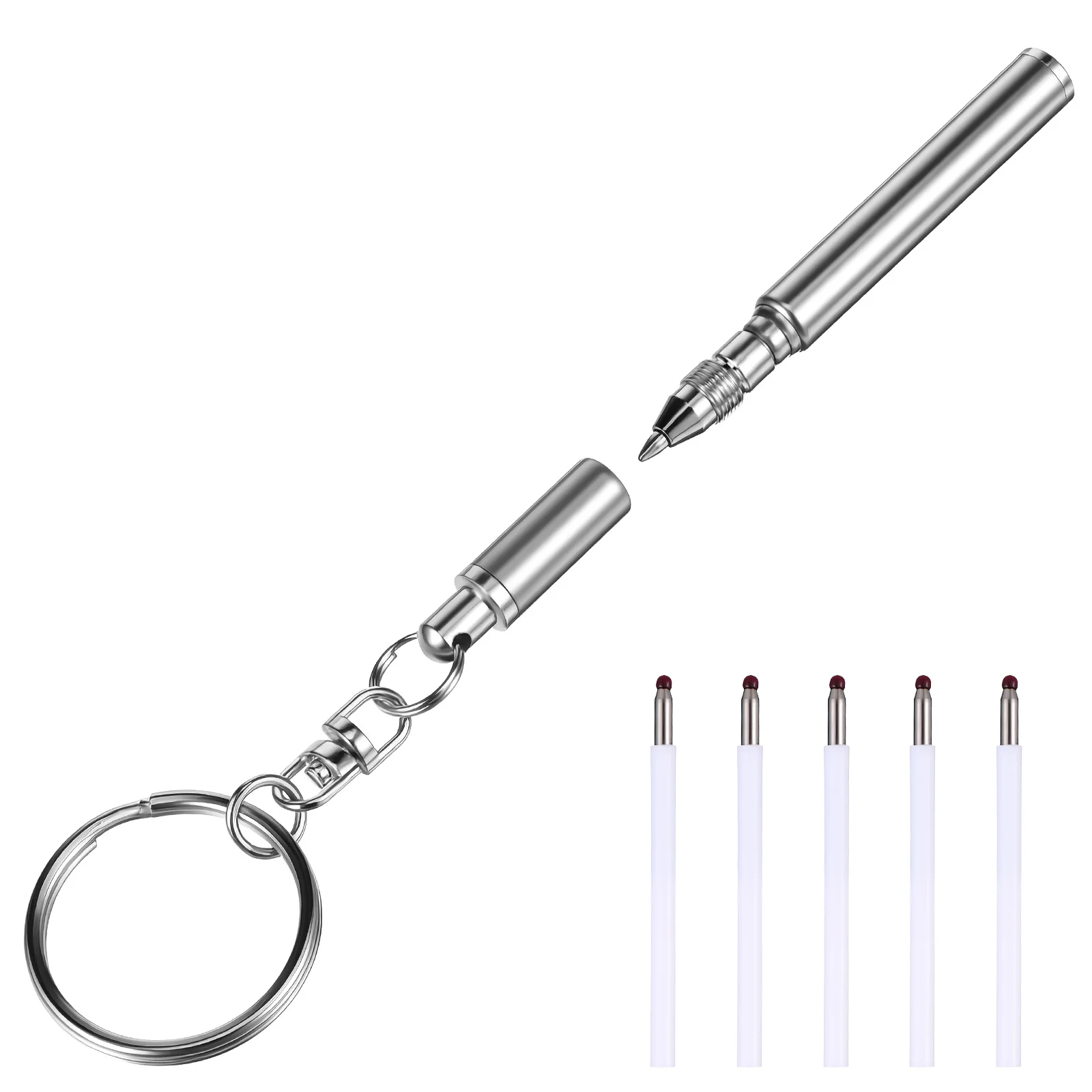 

Portable Keychain Pen Mini Retractable Telescoping Stainless Steel Ballpoint Pens with Refill Set Keychain Pen