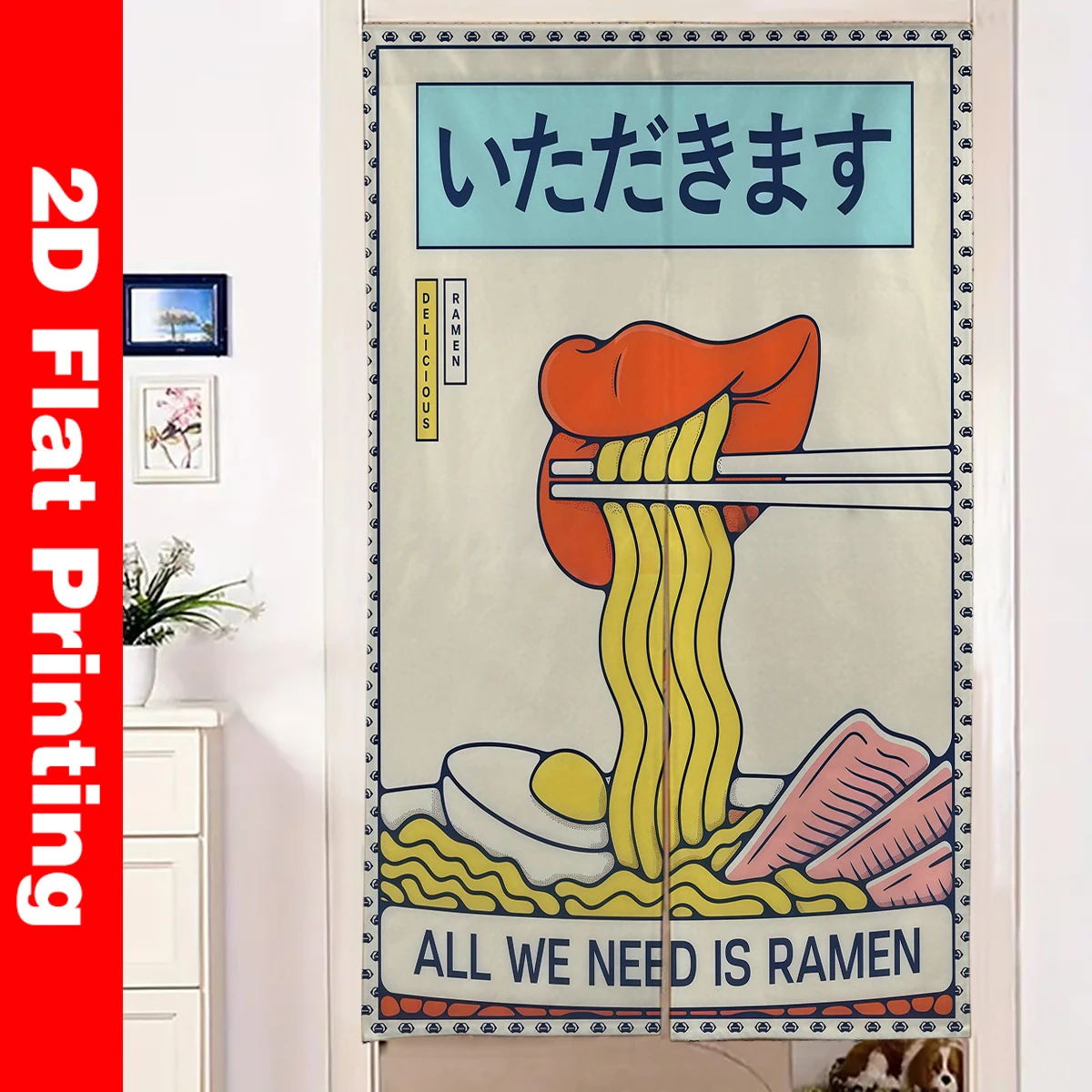 VIKAMA Japanese-Style Ramen Room Divider Curtain Japanese Style Half Door Curtain, Noren Curtain for Kitchen Bedroom