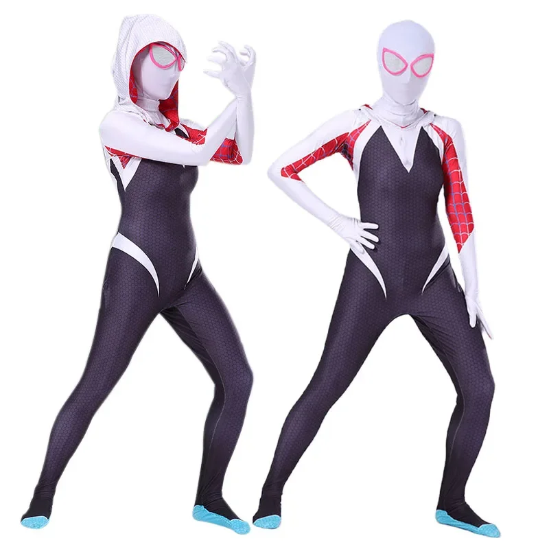 Halloween costume Cosplay Costume Spider Into The Spider Verse Gwen Stacy Cosplay Costume Jumpsuit Halloween Bodysuit for Kids A