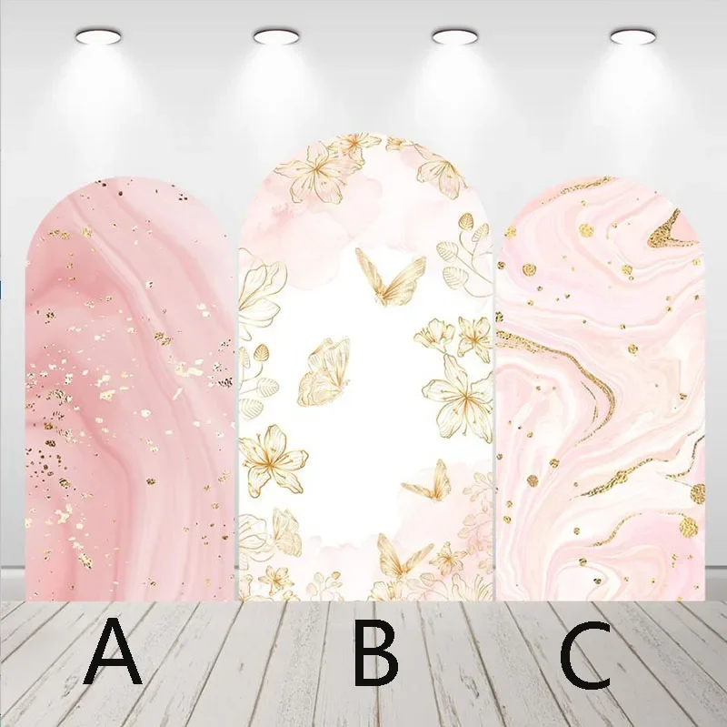 

Mehofond Custom 2-Sided Pink Gold Marble Butterfly Girls Birthday Baby Shower Cover Chiara Arch Background Decor Backdrop Photo