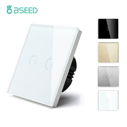 Bseed EU Standard 1/2/3Gang 1Way Touch Switches Home Light Switch Black White Golden With Crystal Glass Panel Power Wall Switch