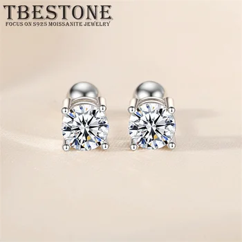 Tbestone Three Styles 0.3-2ct Screw Back Moissanite Stud Earrings with Certificates for Women 925 Sterling Silver Brand Jewelry