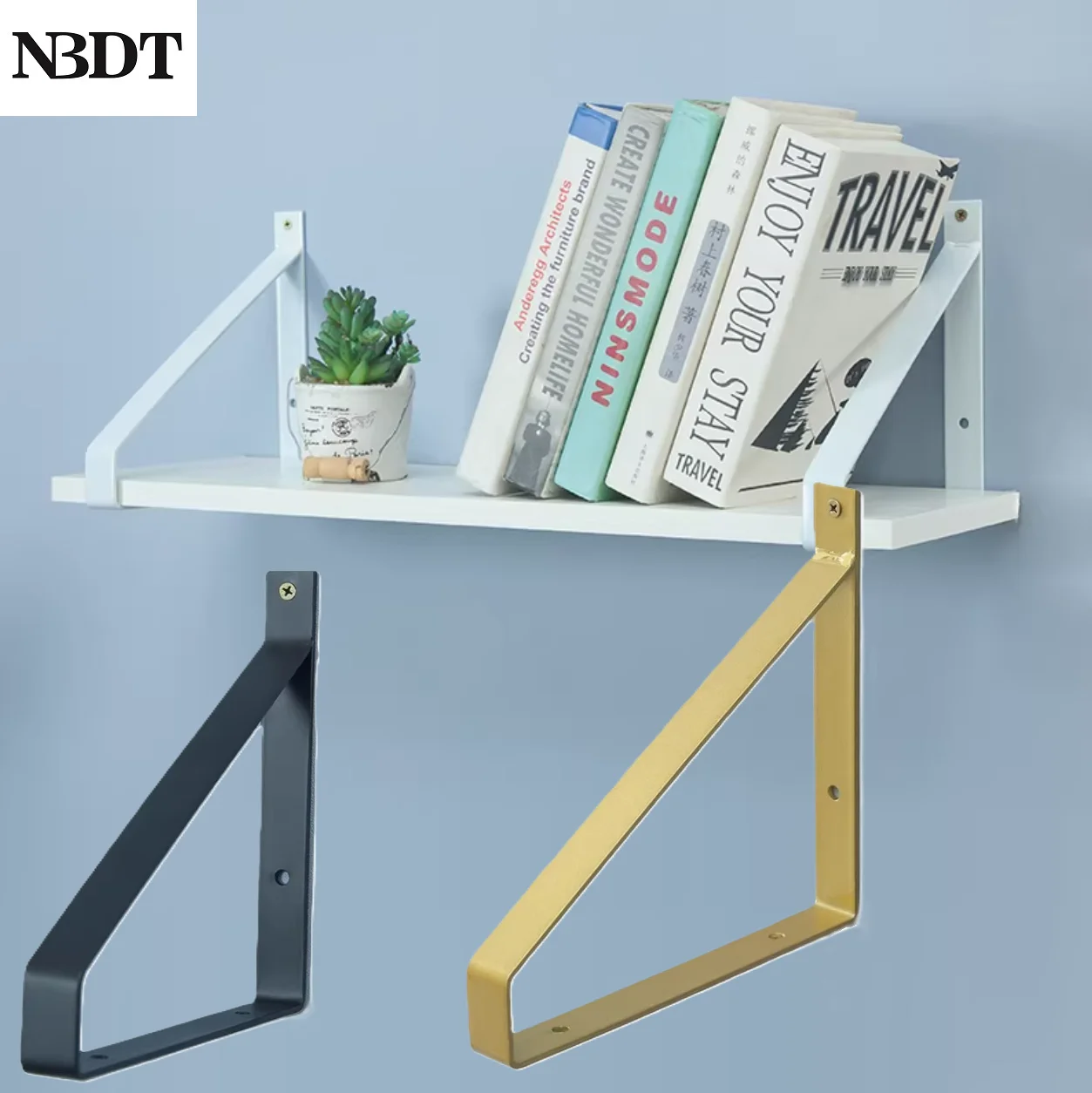 2Pcs Wall Mounted Rustic Ironwork Shelf Bracket Holder White Black Gold