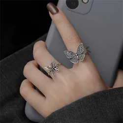 Antique Silver Color Hollow Butterfly Ring Set For Women Retro Trendy Jewelry Ring Accessories Dropshipping