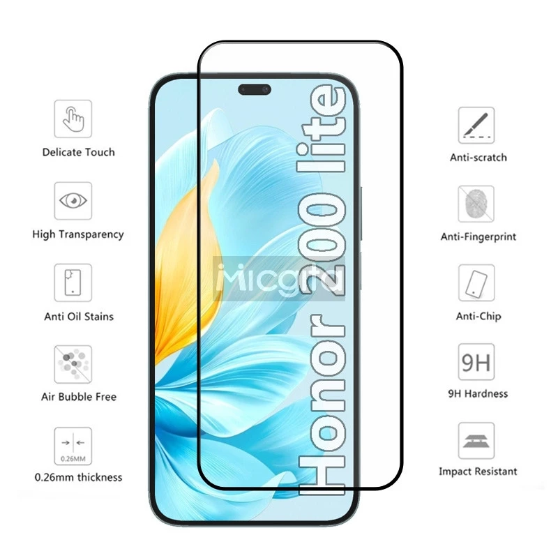 4+2 9H Tempered Glass Film For Honor 200 Lite Screen Protector Anti-Scratch Front film and Soft Fiber Lens film