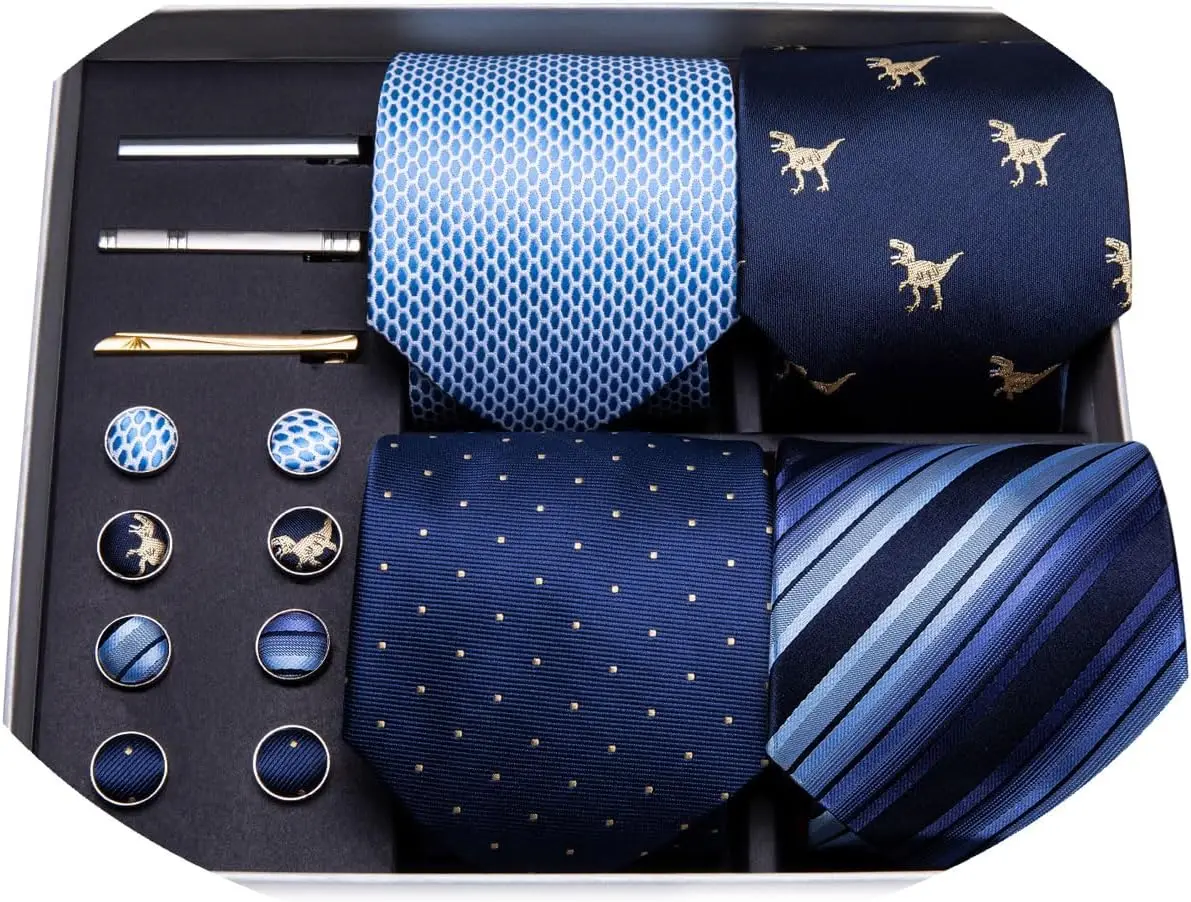 

Elegant Men's Tie Sets with Gift Box, Clips, Handkerchief & Cufflink Set