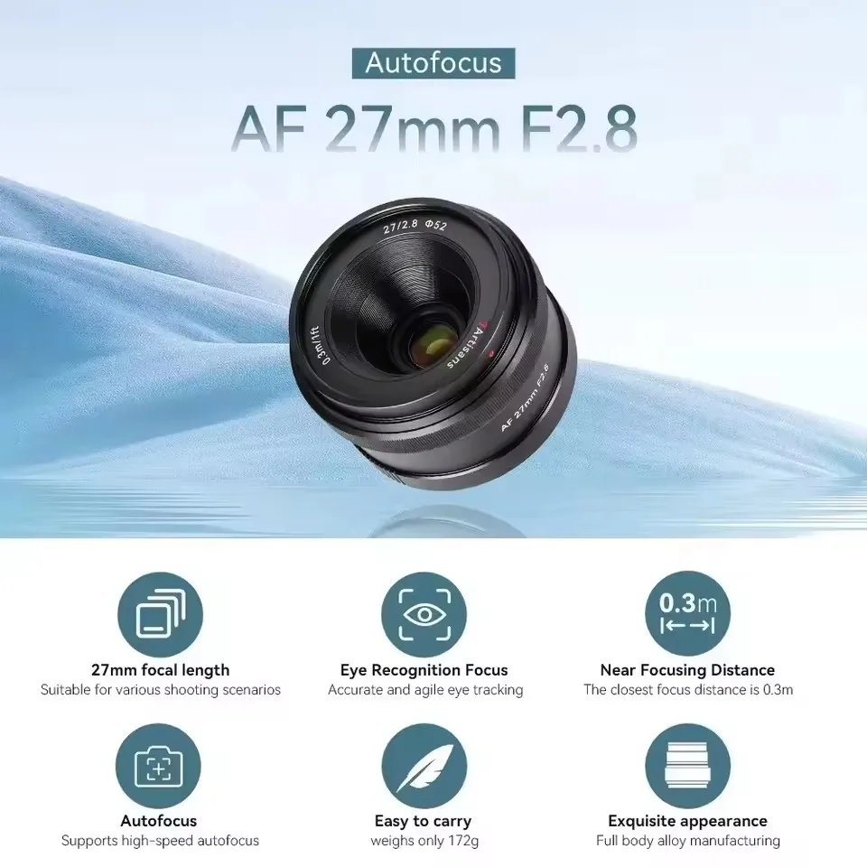 7artisans AF 27mm F2.8 APS-C Auto Focus STM Prime Lens For Sony E-Mount Mirrorless Cameras ZVE10 A6300 A6400 A6500 A6600 NEX-3