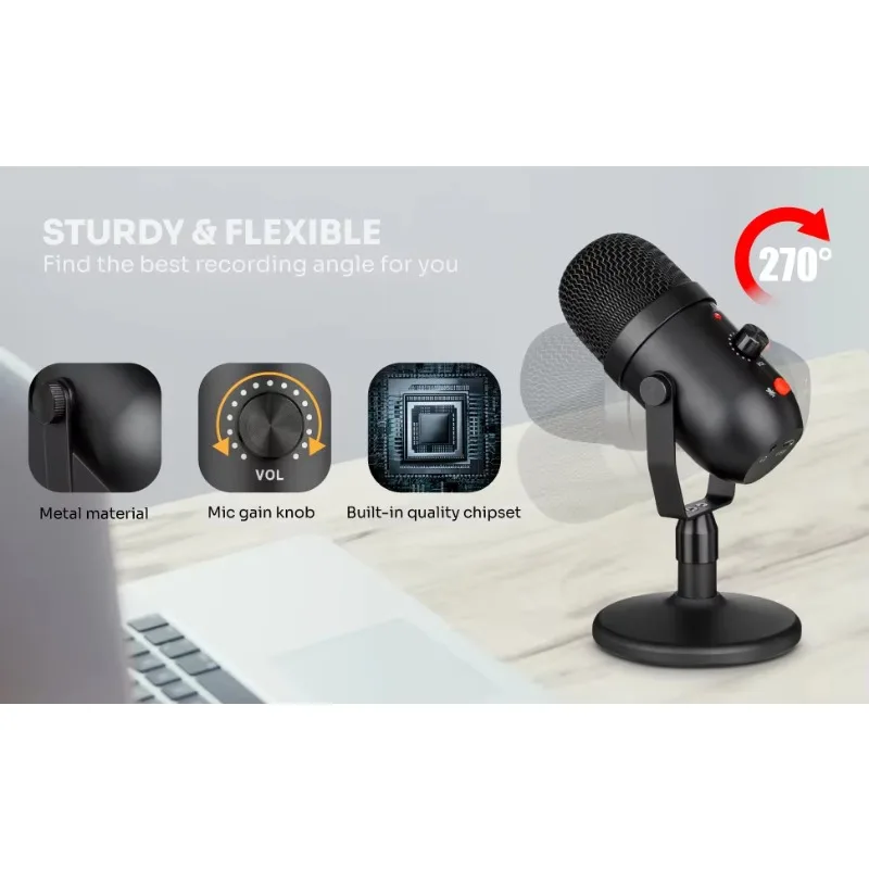 Professionelles USB-Mikrofon für Musikaufnahmen, Podcasting, Studioausrüstung, Kabelgebundene Verbindung für PC-Gaming, aus Metall und Kunststoff