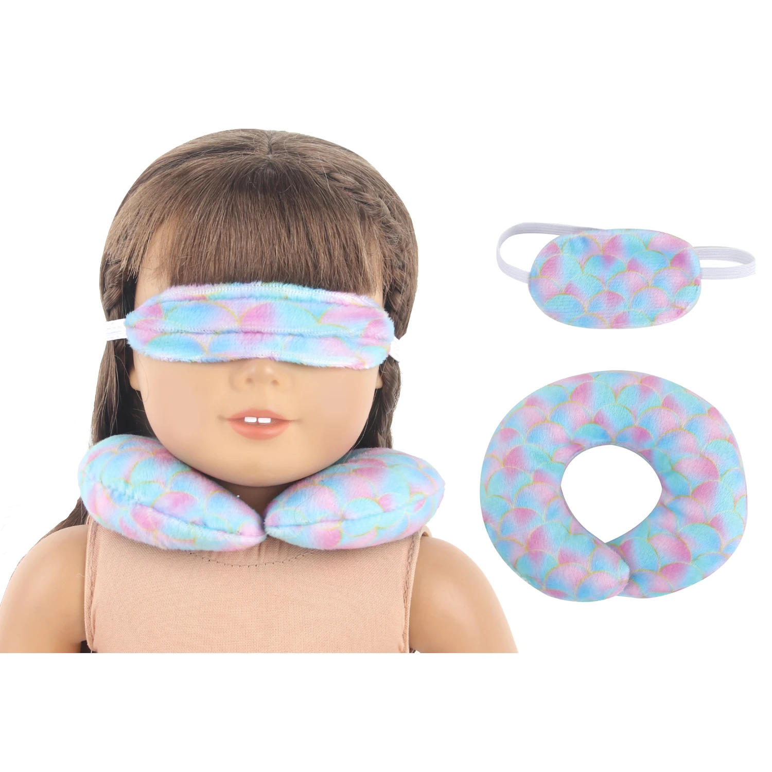 Doll Accessories Neck Pillow+Eye Mask Set Cute Unicorn Plush Heart Neck Pillow Suit For 18-inch American&43cm Baby Newborn Dolls