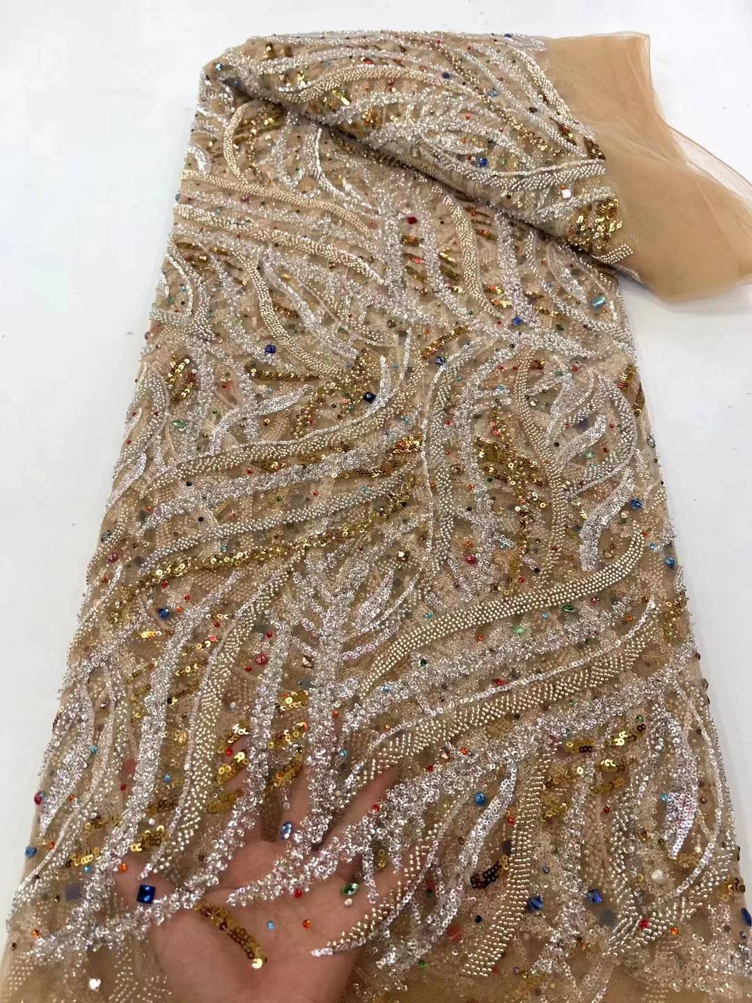 Europe and the United States heavy industry color diamond nail beads embroidery lace, high-end fashion cheongsam evening gown