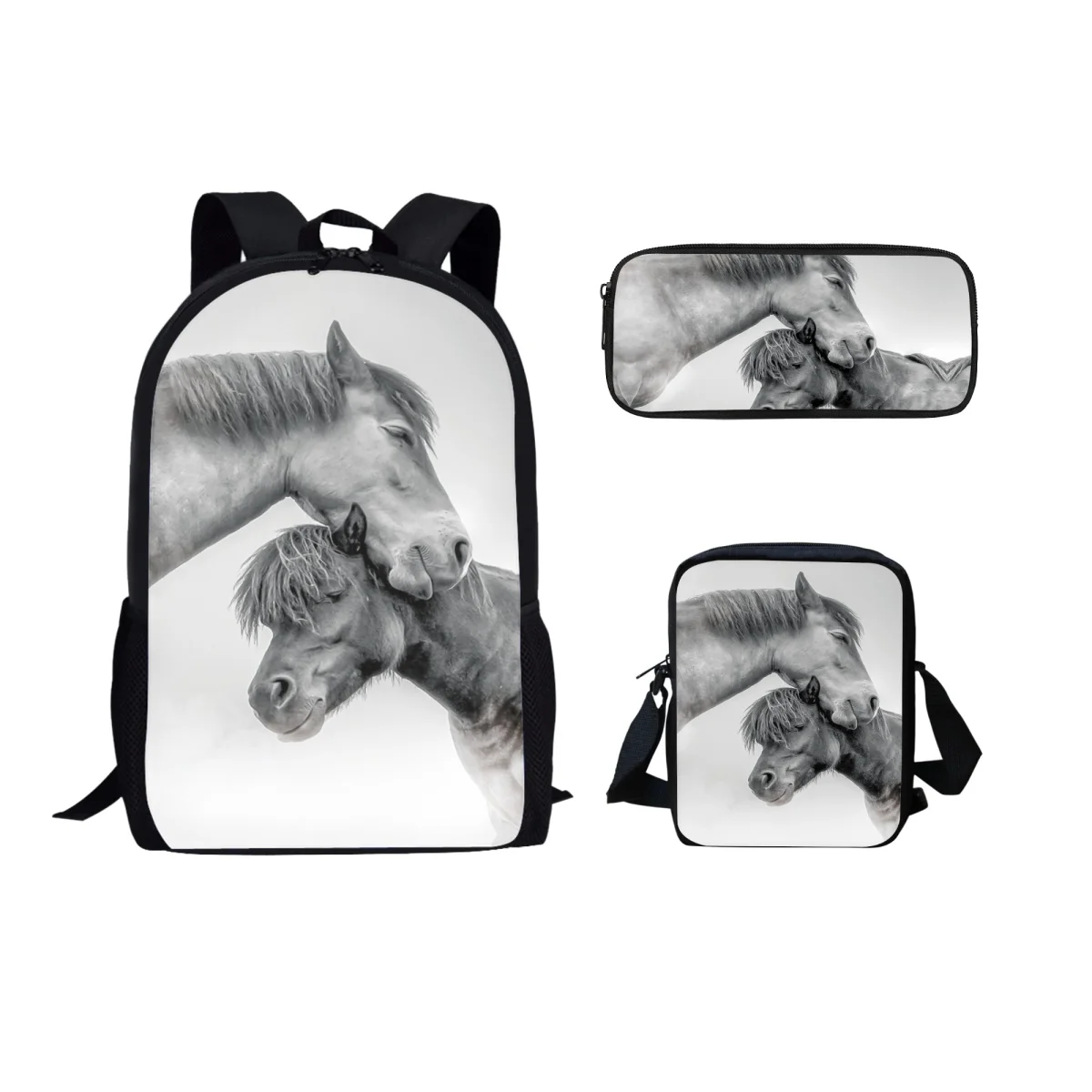 Juego de Mochila con estampado de caballo para niños y niñas, mochilas escolares personalizadas, paquete de libros para estudiantes, bolsa de mensajero, caja de bolígrafos, Mochila de viaje, 1 par