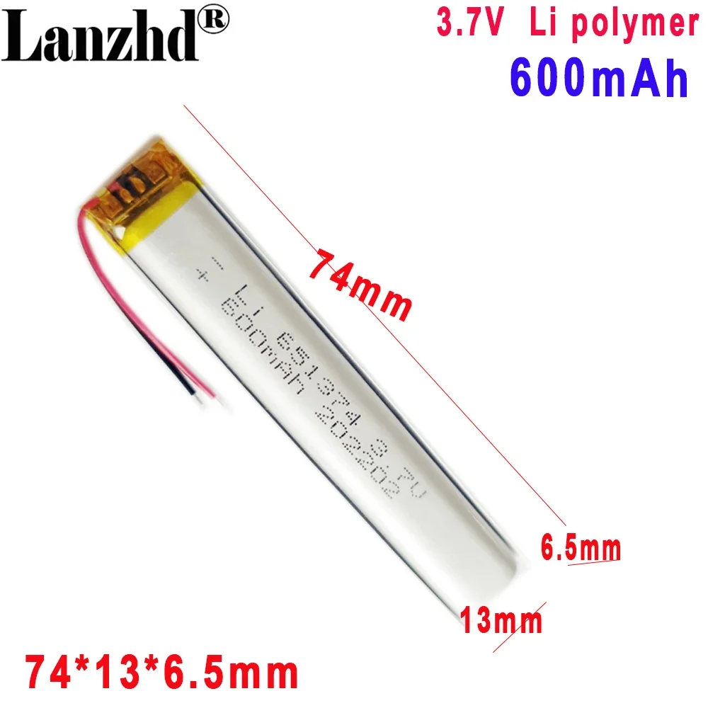 

3.7V Li Polymer lithium battery 651374 651665 600mah For smart home lithium battery LED lamp battery