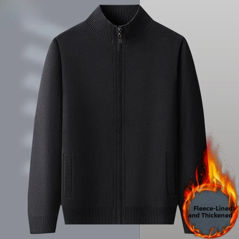 

Мужской вязаный кардиган больших размеров с флисовой подкладкой, свободный, утолщенный, осенне-зимний свитер из хлопковой пряжи, теплая верхняя одежда, модный городской стиль