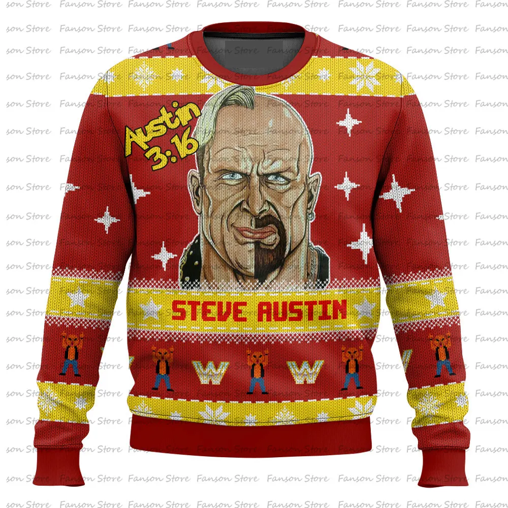 Steve Austin 3D Printed Men's and Women's Christmas Ugly Round neck Hoodies Couple Street Party Hoodies