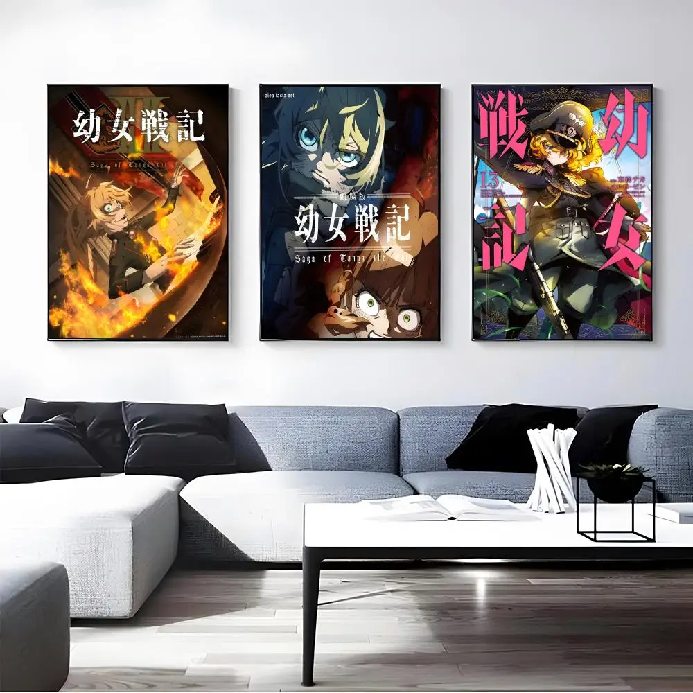 Anime Youjo Senki Poster Self-adhesive Art Waterproof Paper Sticker Coffee House Bar Room Wall Decor
