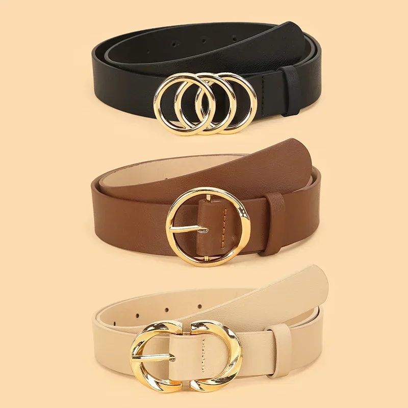3pcs Women'S Belt Set - Chic  Versatile for Jeans, Dresses  Classic Belts with Dual Triple Ring Buckles, Elegant Solid Colors