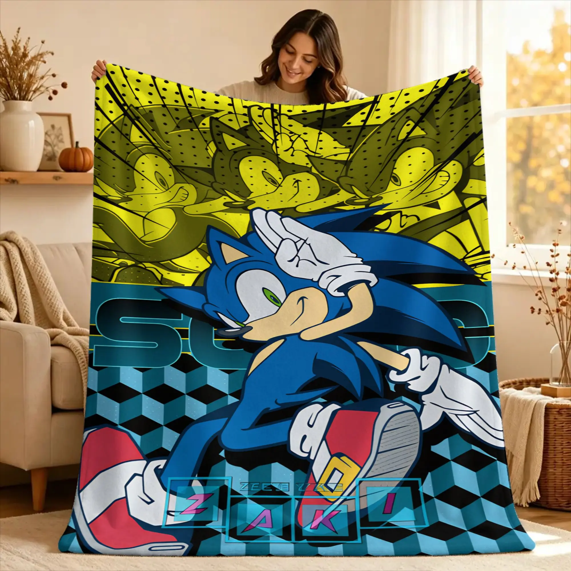 Warm Blanket Travel Office S-sonic The Hedgehog  Throw Blanket  Flannel Bedspread For Couch Chair Sofa Bed Fluffy Sofa Bed Cover