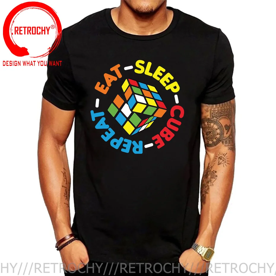 Geek Eat Sleep Cube Repeat T Shirt Men Funny Cubes Puzzle Speed T-Shirt Kid Boys Rubiks Magic Cube Tee Shirt Magic Square TShirt