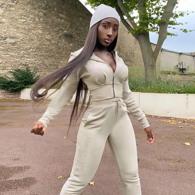 Crop Coat Hooded Jacket 2 Piece Pants Sets Women Outfit 2022 Fashion Y2K Streetwear Clothes Matching Set Solid Hoodies Tracksuit